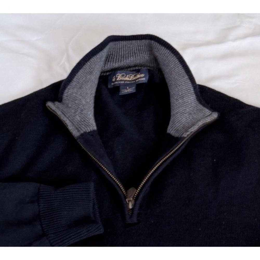Brooks Brothers Extra Fine Italian Merino Wool Quarter Zip Sweater Size L Navy